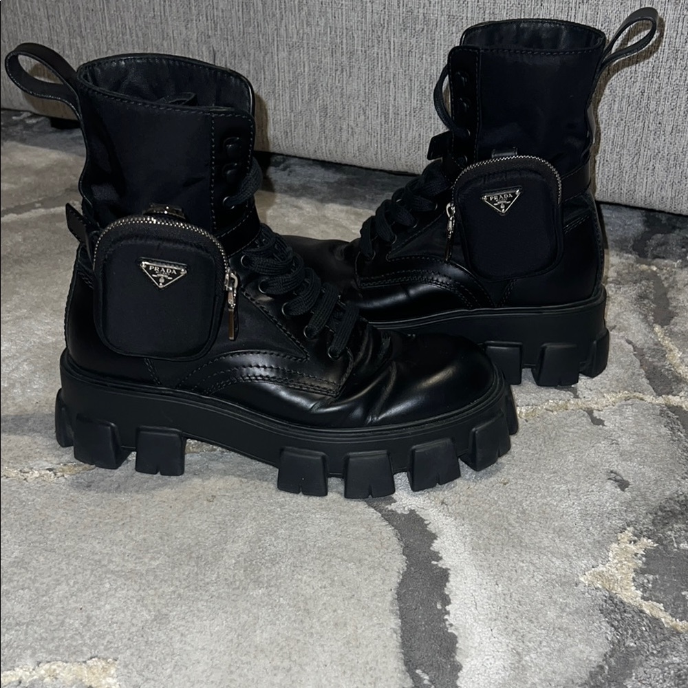 Prada Boots-Monolith brushed leather and Re-Nylon boots with pouch